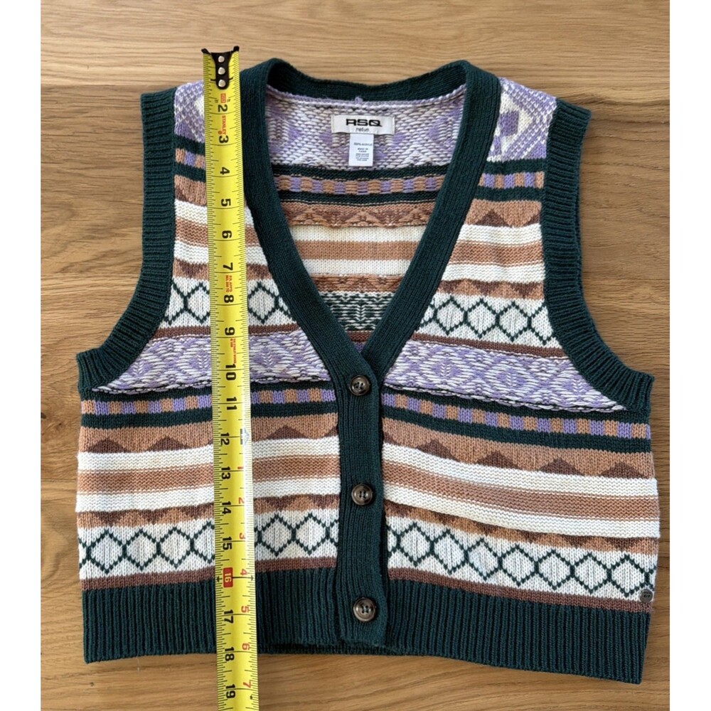 RSQ Tilly's Fair Isle Button Front Sweater Vest M Geometric Cottagecore Indie - Picture 9 of 9